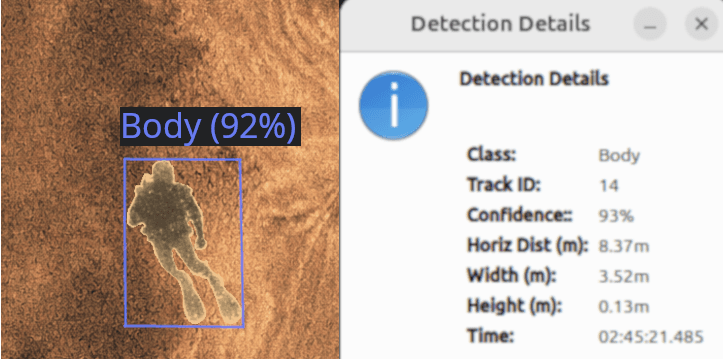 Detection overlay showing bounding box, class, and confidence